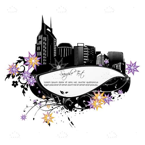 Intricate Skyline and Floral Card with Sample Text